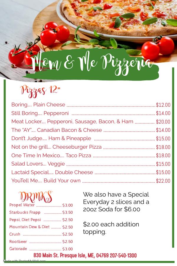 Mom and Me Pizzeria Menu
