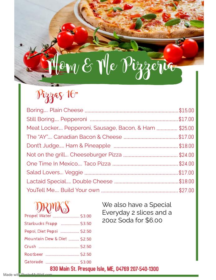 Mom and Me Pizzeria Menu